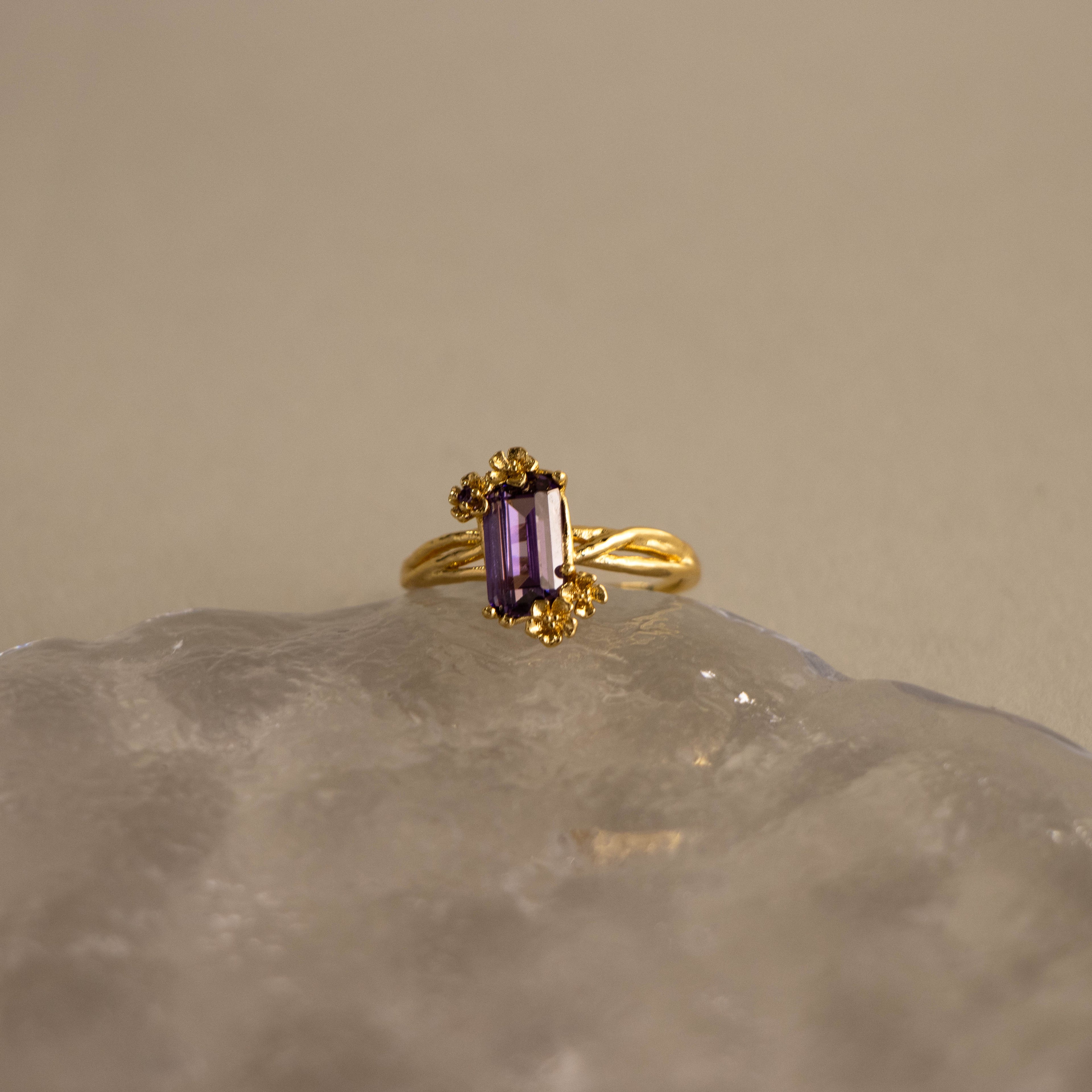 Baguette Gemstone Flower Ring