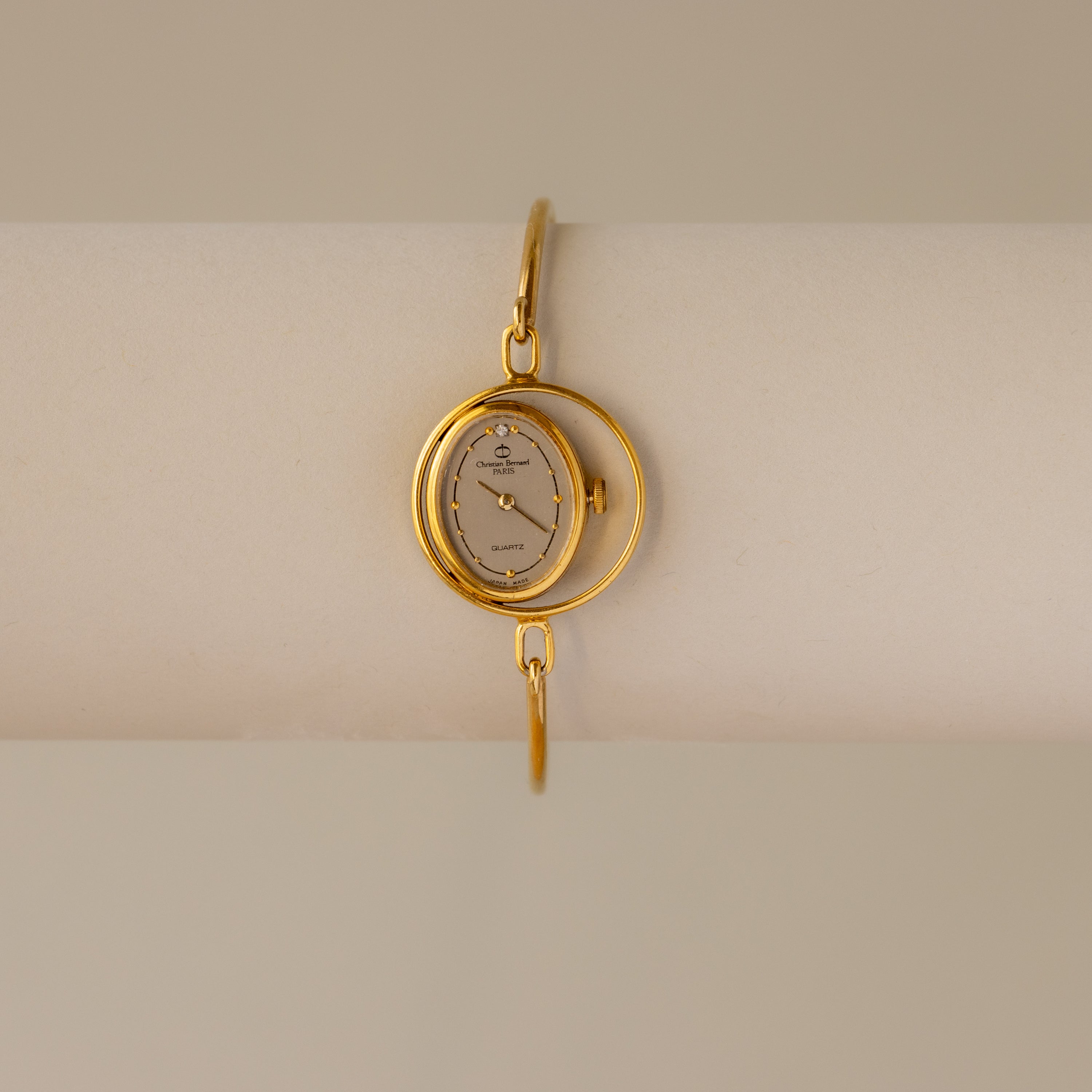 Vintage Christian Bernard Floating Oval Cuff Gold Watch
