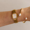 Vintage Aureole Pave Pearl Rectangular Gold Watch