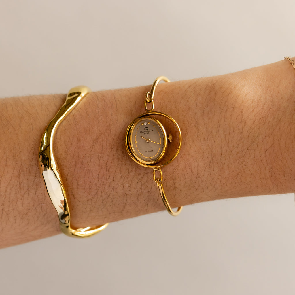 Vintage Christian Bernard Floating Oval Cuff Gold Watch