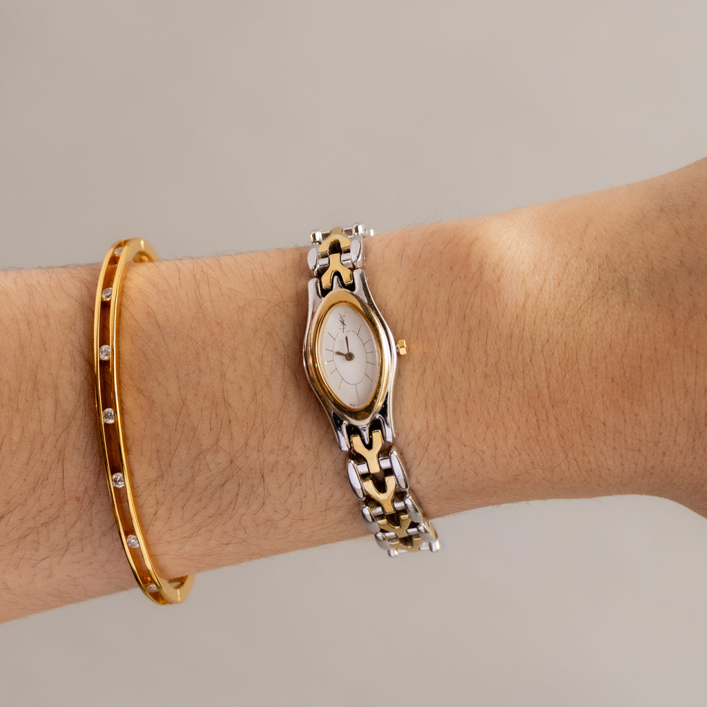 Vintage YSL Oval Chainlink Two Tone Watch