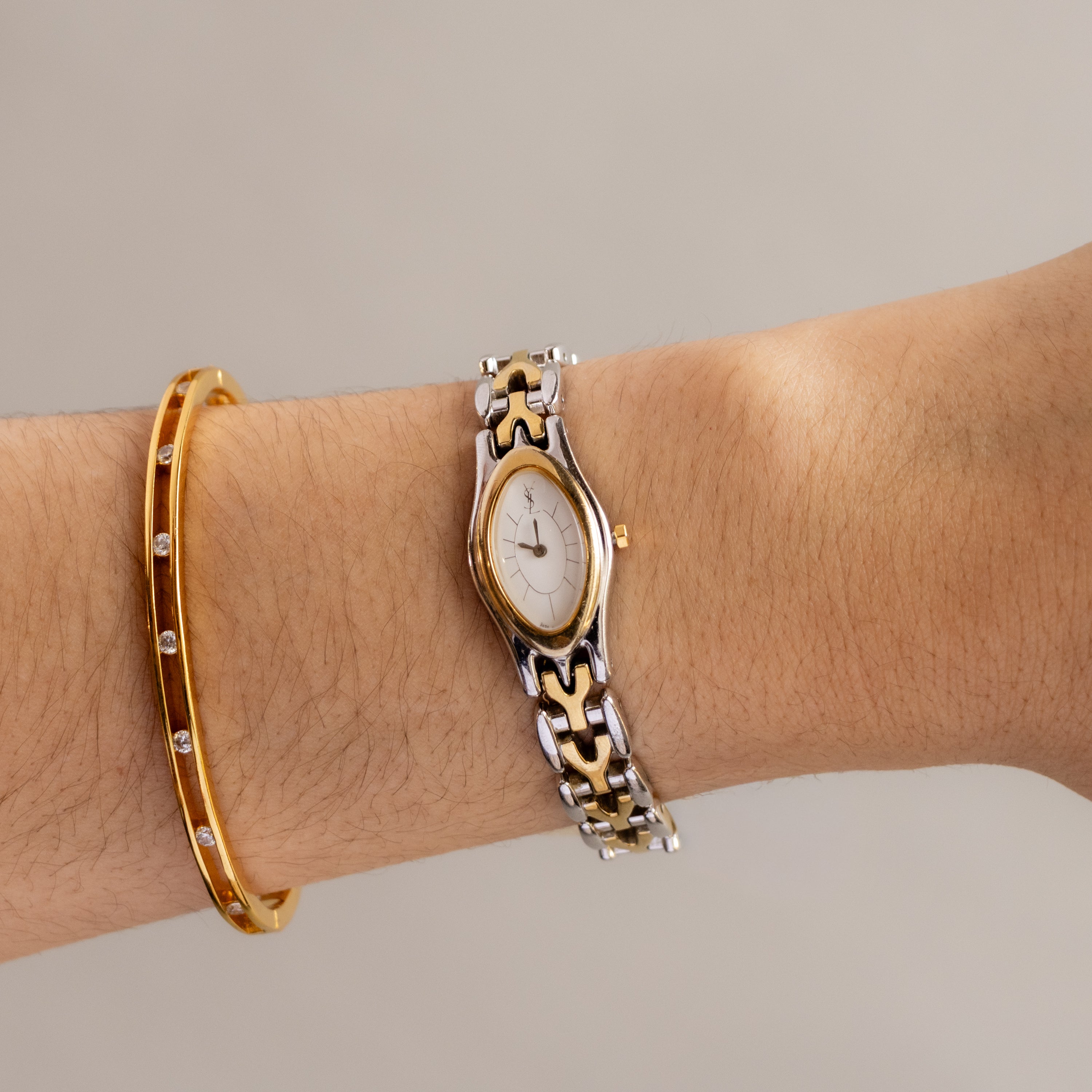 Vintage YSL Oval Chainlink Two Tone Watch