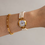 Vintage Mi Saki Swiss Pearl Strap Gold Watch
