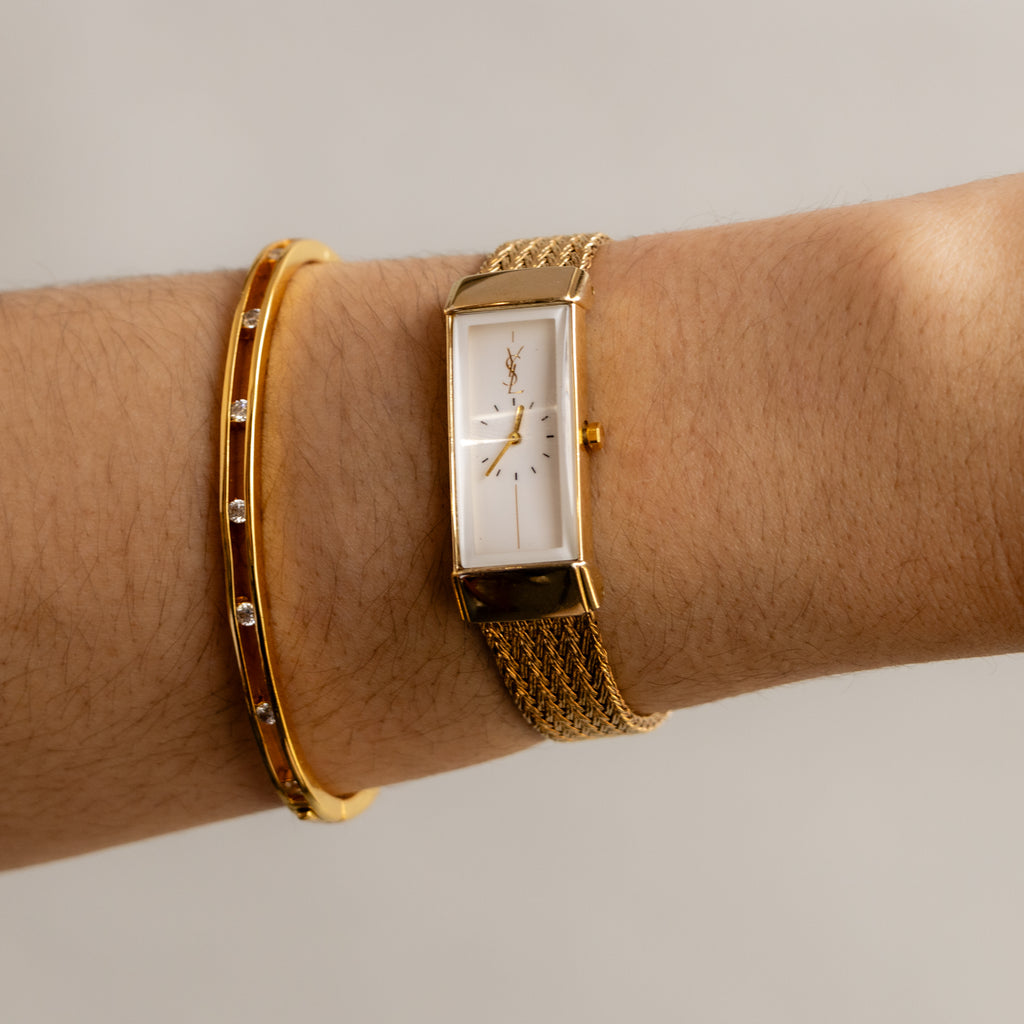 Vintage YSL Rectangular Mesh Gold Watch