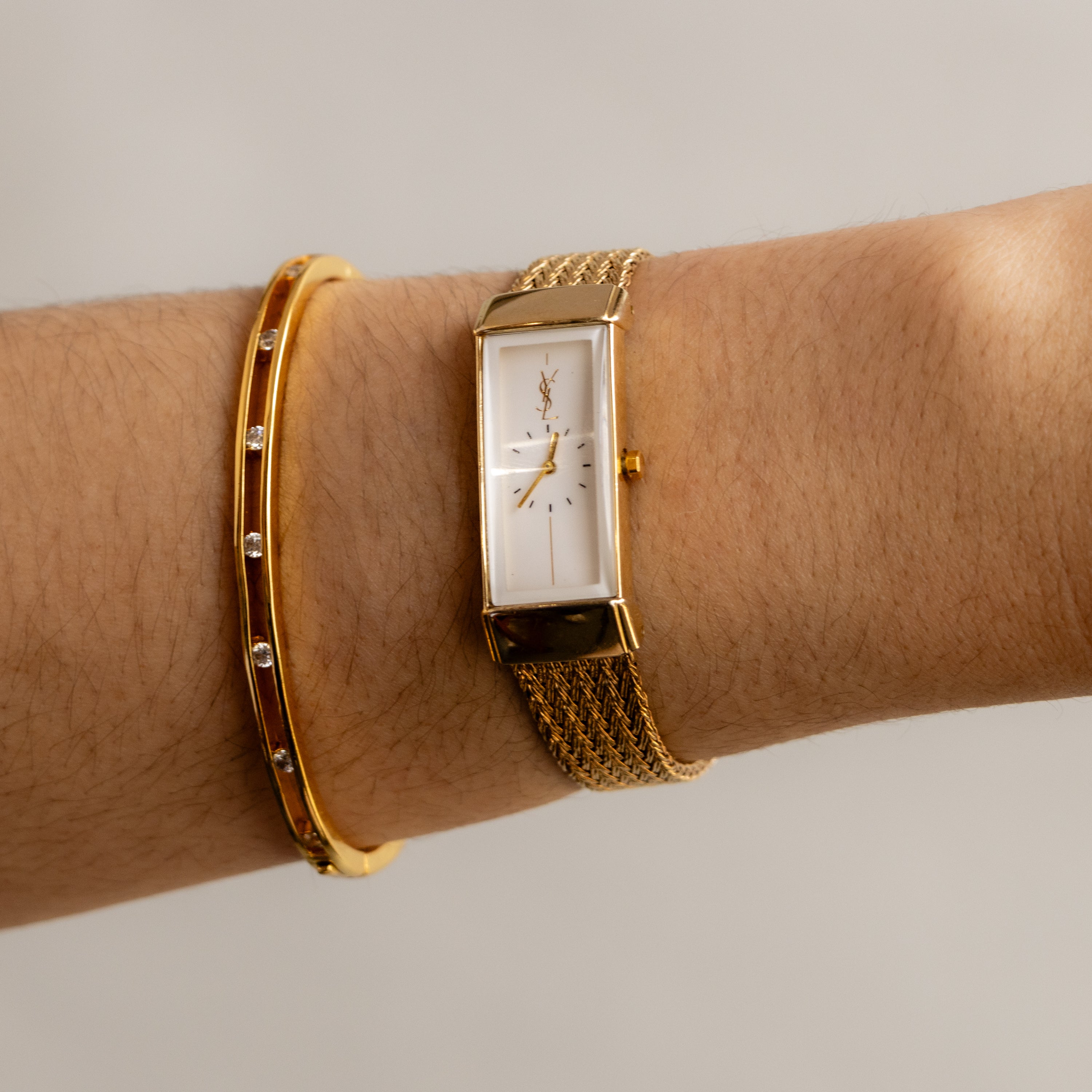 Vintage YSL Rectangular Mesh Gold Watch
