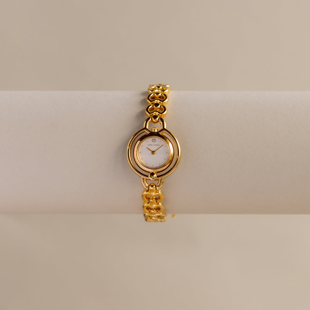 Vintage Mila Schon Round Hearts Gold Watch