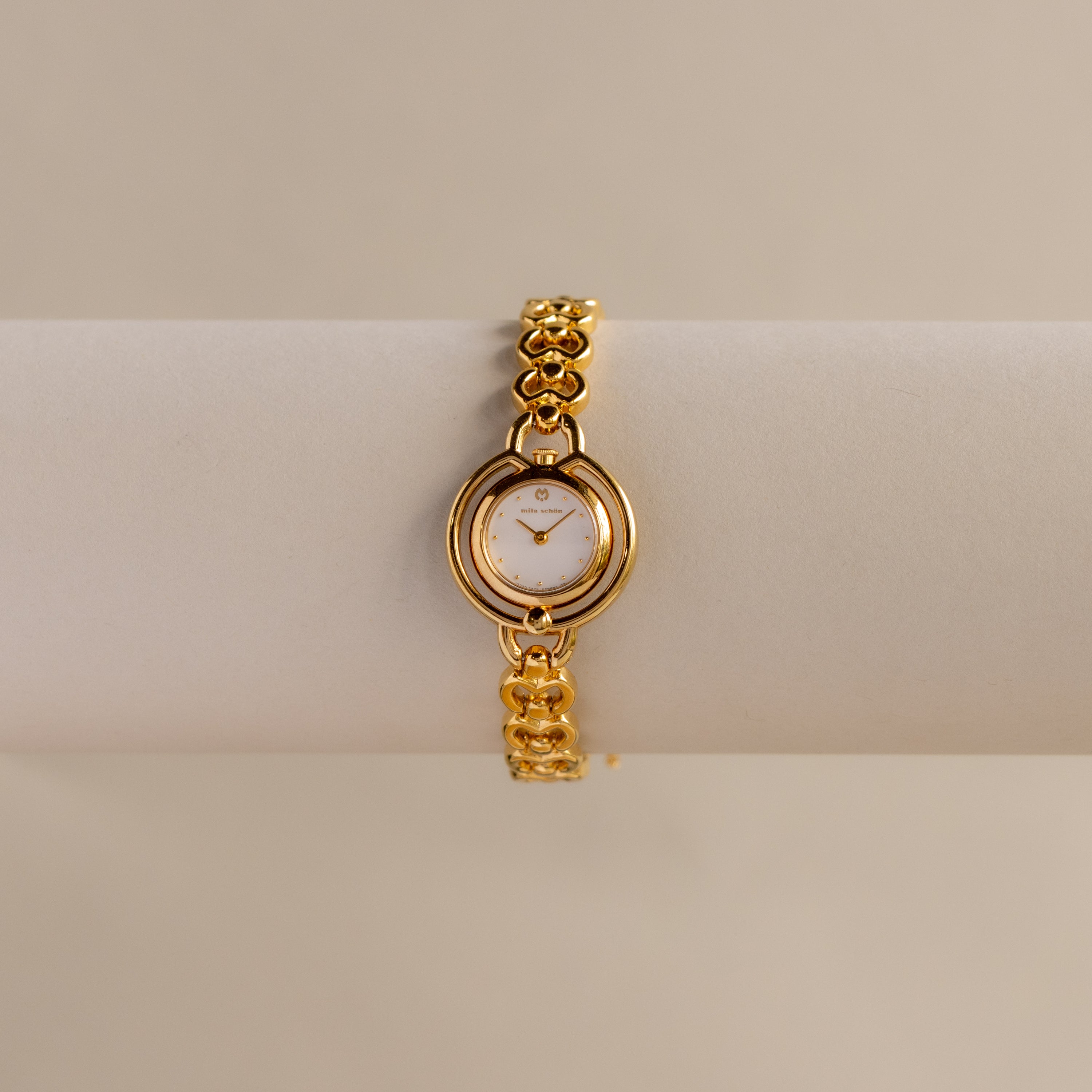 Vintage Mila Schon Round Hearts Gold Watch