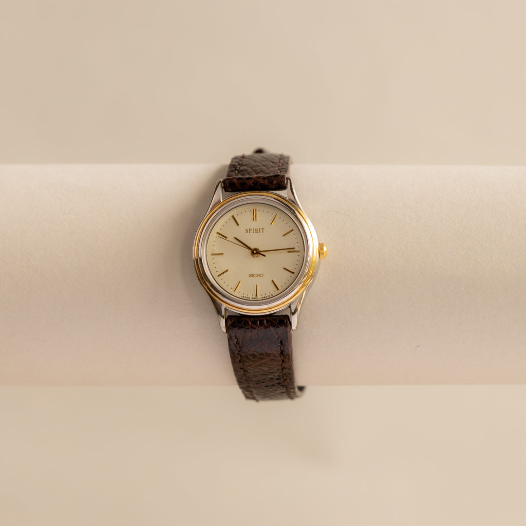 Vintage Seiko Spirit Brown Strap Two Tone Watch