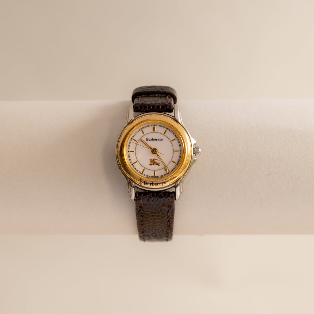 Vintage Burberry Brown Strap Two Tone Watch