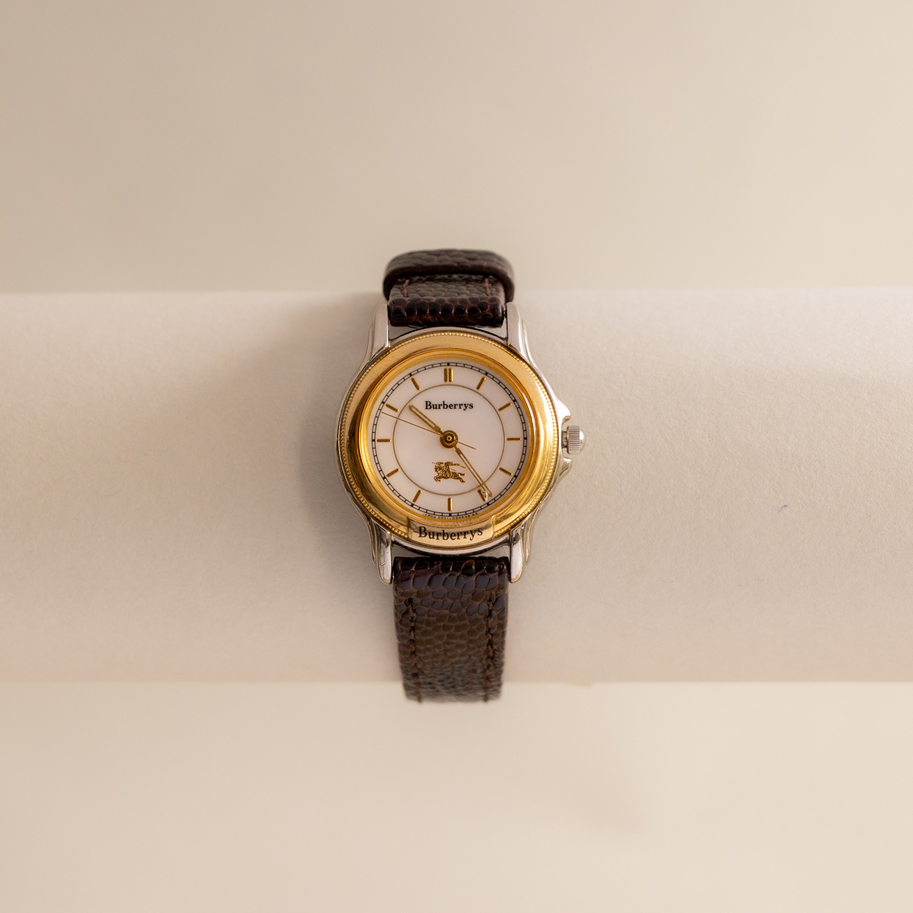 Vintage Burberry Brown Strap Two Tone Watch