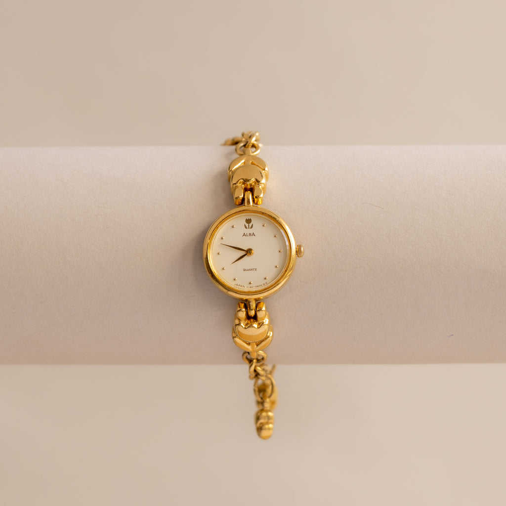 Vintage Alba Tulip Charm Link Gold Watch