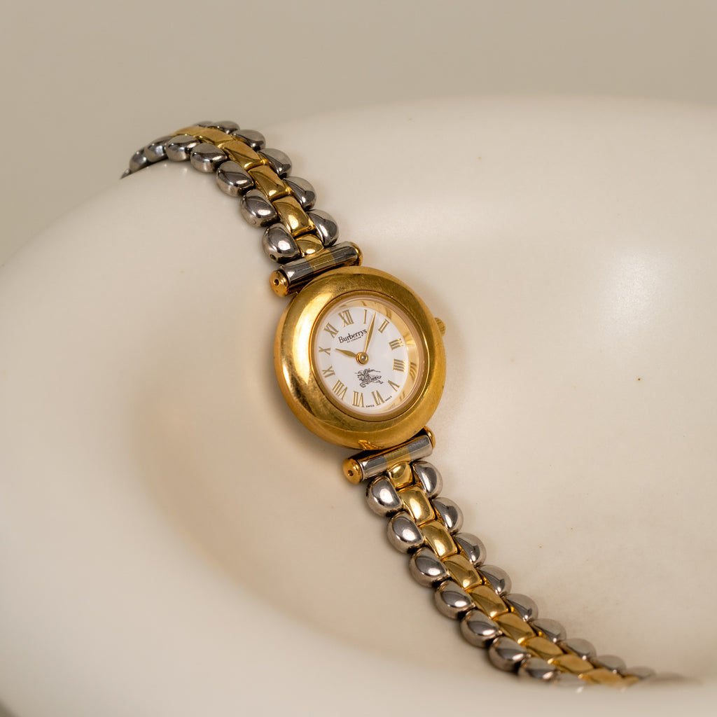 Vintage Burberrys Swiss Bold Round Two Tone Watch