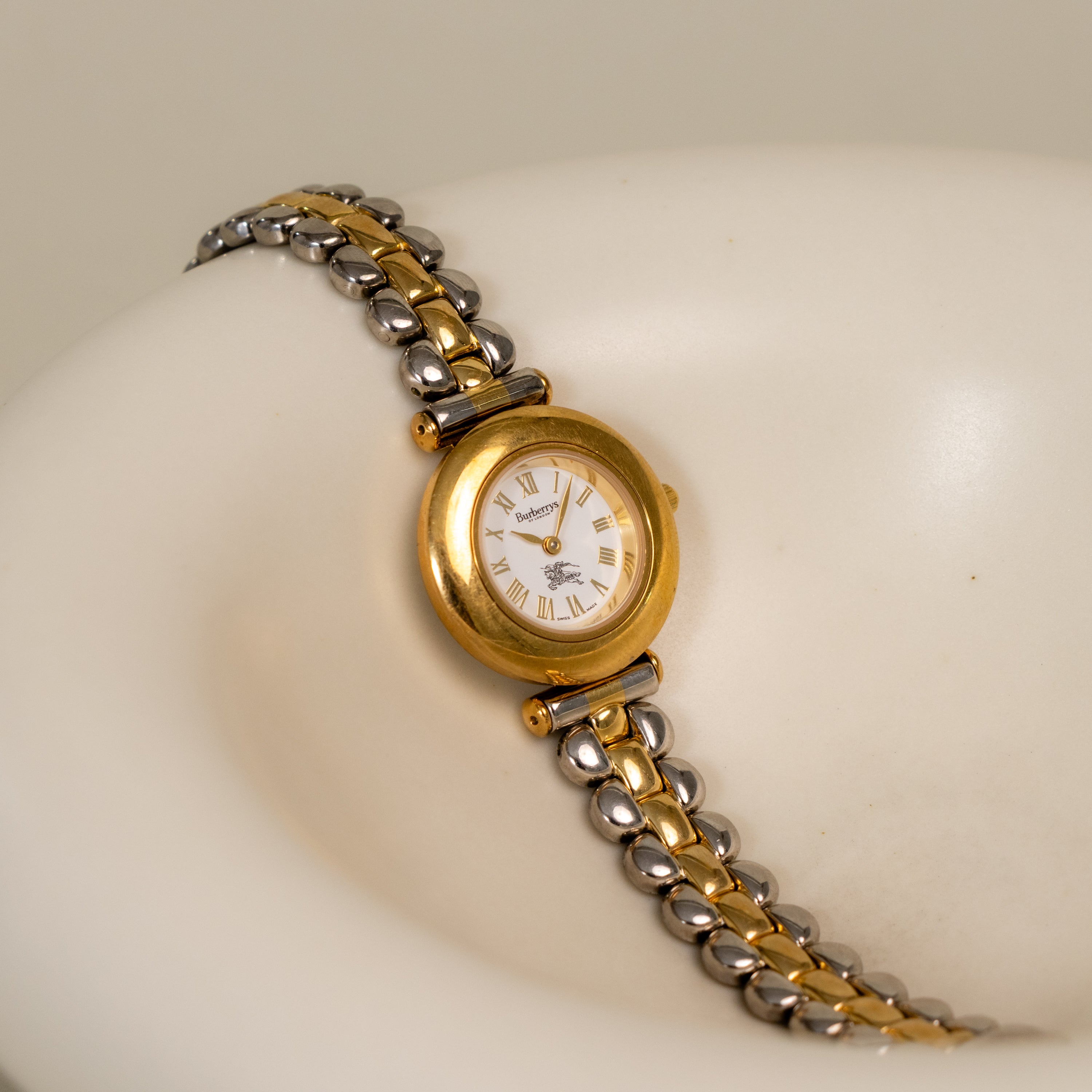 Vintage Burberrys Swiss Bold Round Two Tone Watch