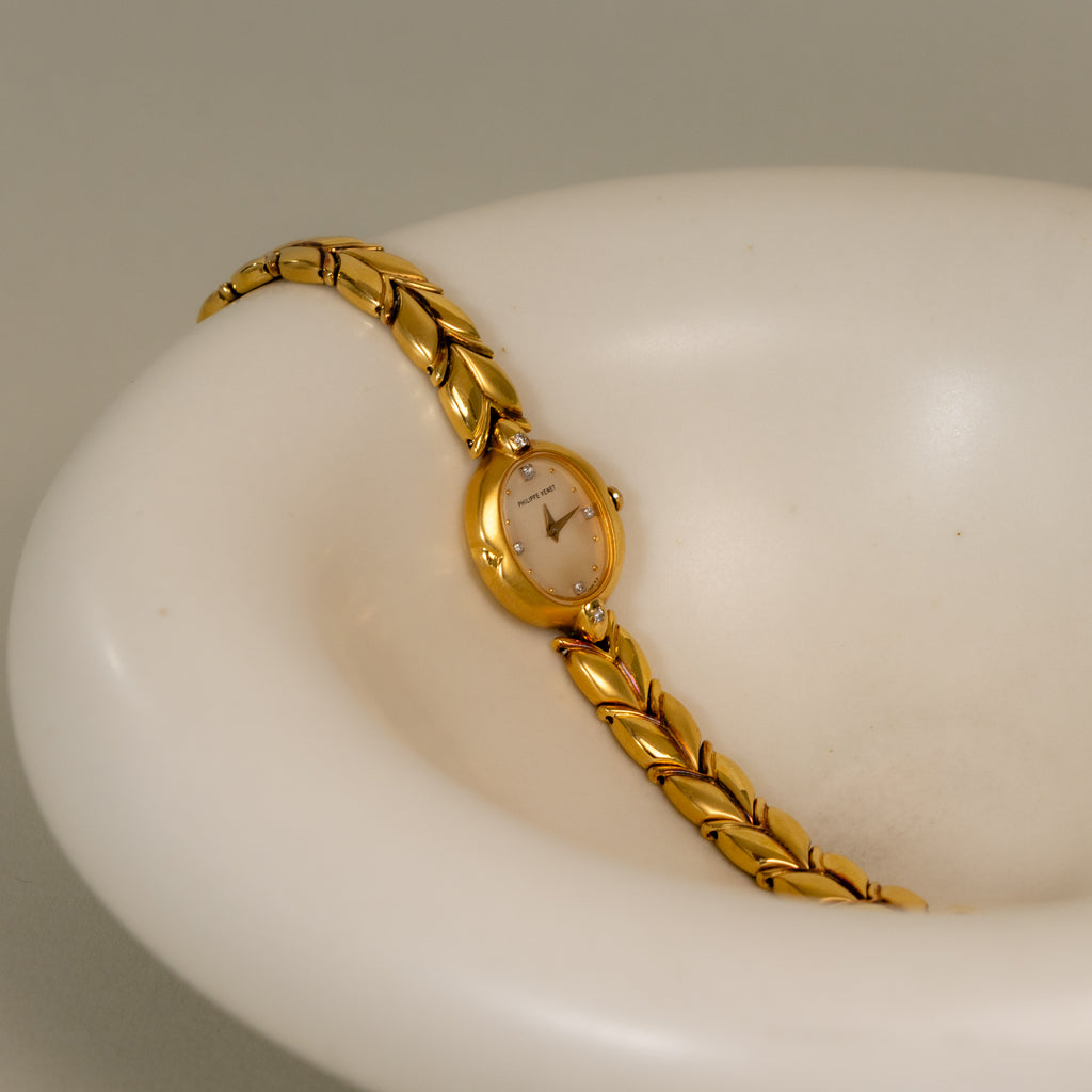 Vintage Philippe Venet Oval Leaf Gold Watch