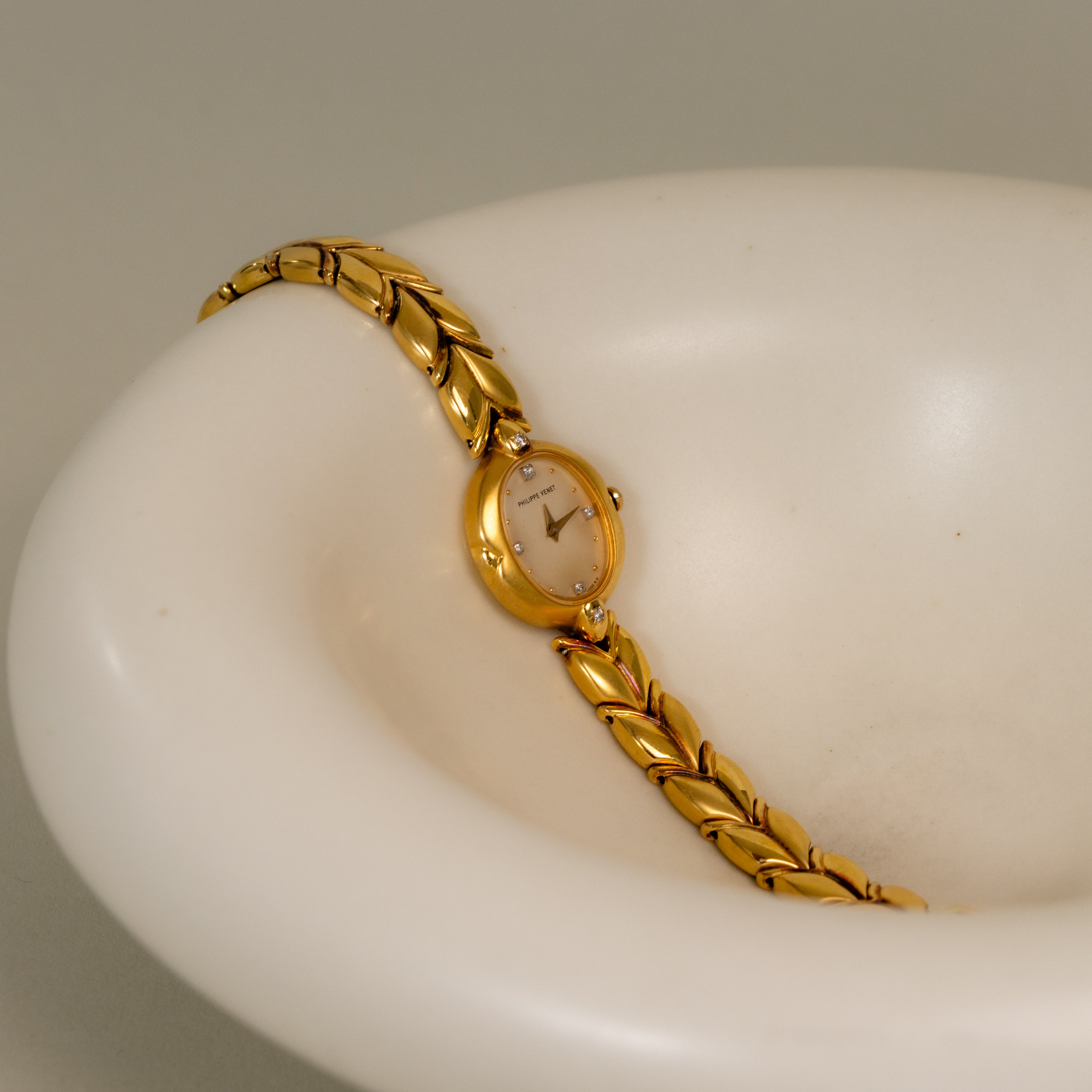 Vintage Philippe Venet Oval Leaf Gold Watch