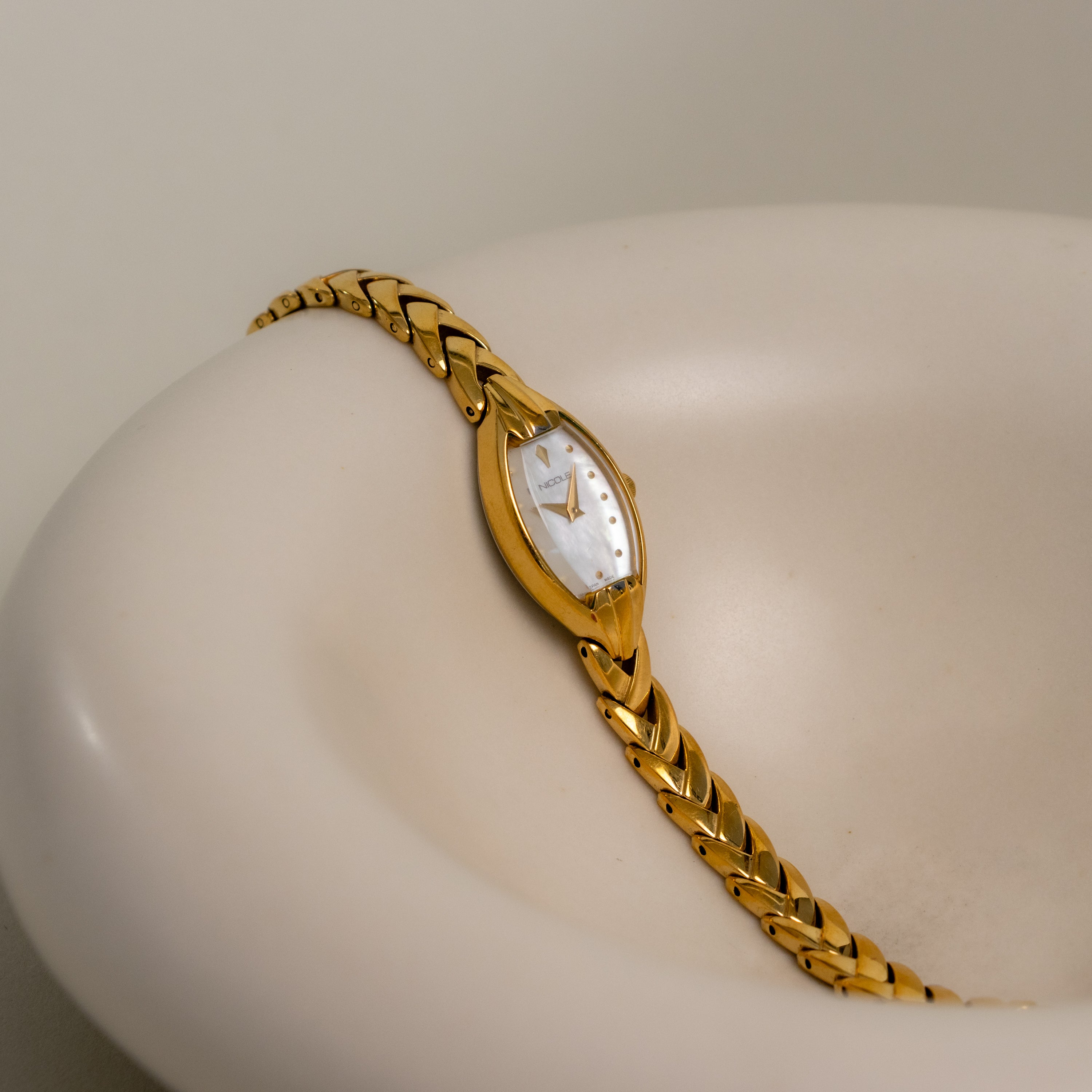 Vintage Nicole Skinny Pearl Gold Watch