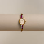 Vintage Christian Bernard Ruby Oval Gold Watch