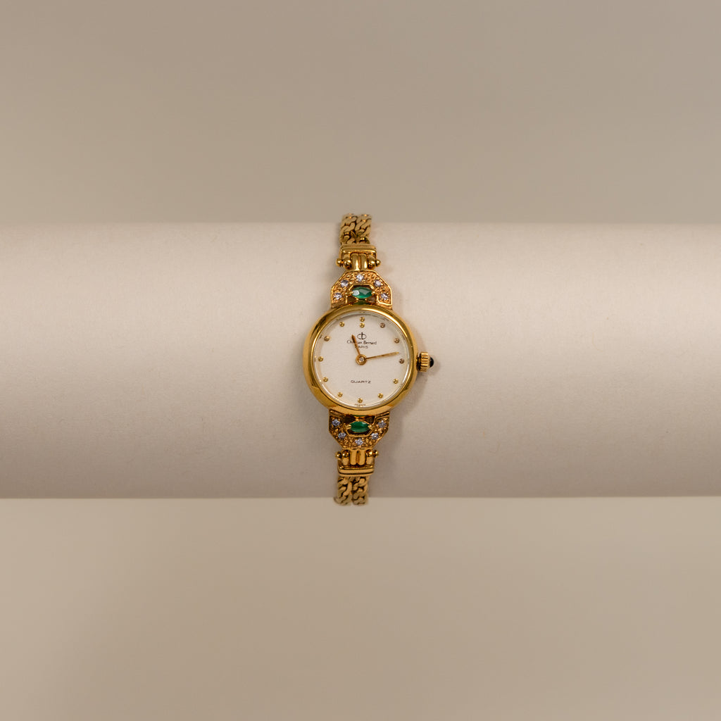 Vintage Christian Bernard Emerald Gold Watch