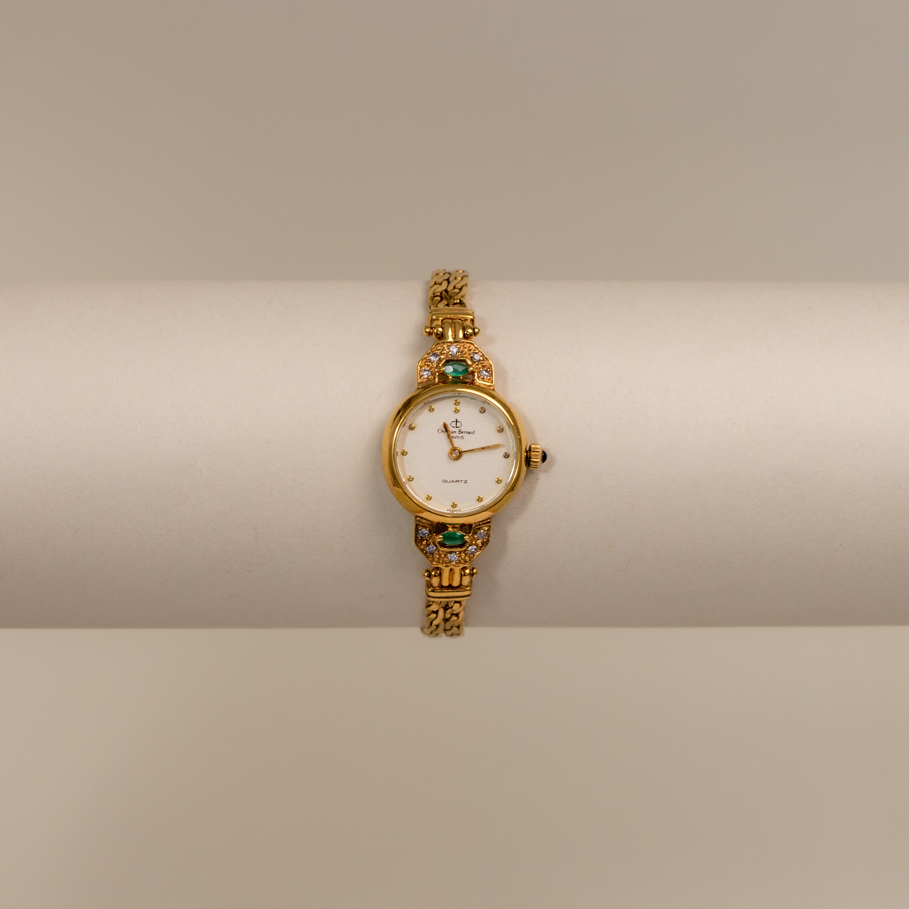 Vintage Christian Bernard Emerald Gold Watch