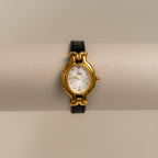 Vintage Fendi Swiss Oval Black Leather Gold Watch