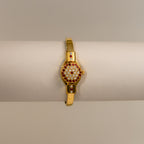 Vintage Geveve Swiss Garnet Locket Cuff Gold Watch