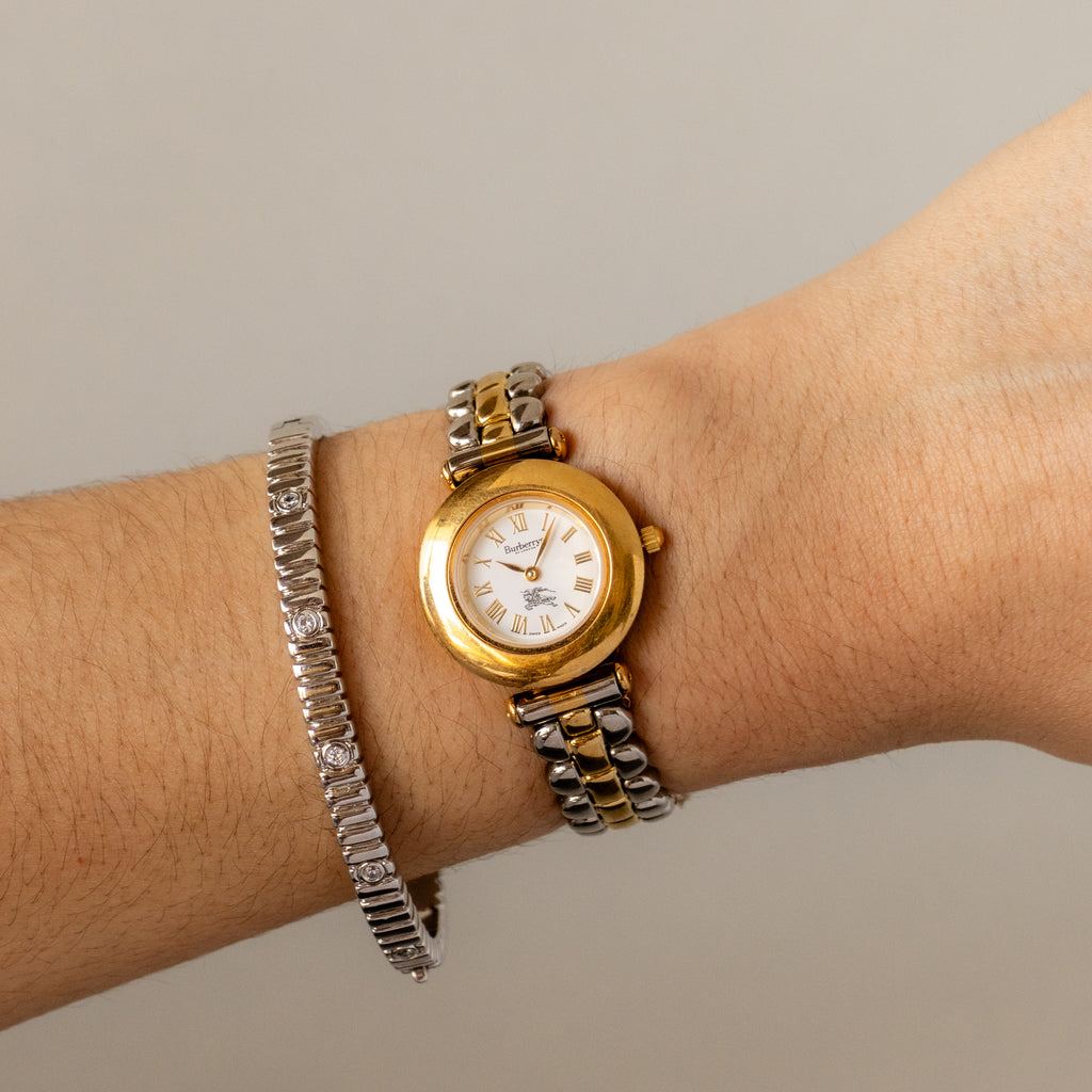Vintage Burberrys Swiss Bold Round Two Tone Watch