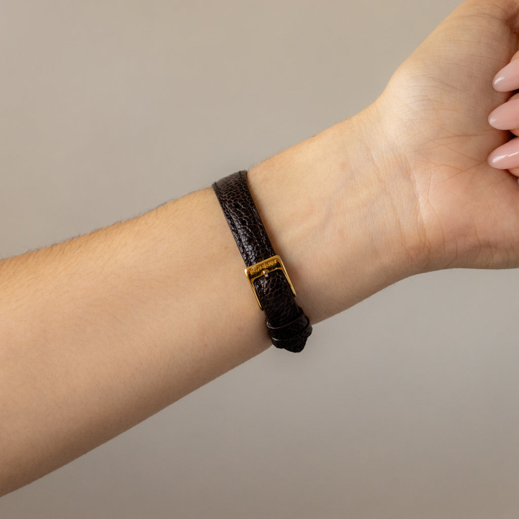 Vintage YSL Square Brown Strap Gold Watch