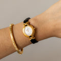 Vintage Fendi Swiss Oval Black Leather Gold Watch