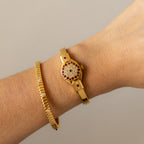 Vintage Geveve Swiss Garnet Locket Cuff Gold Watch