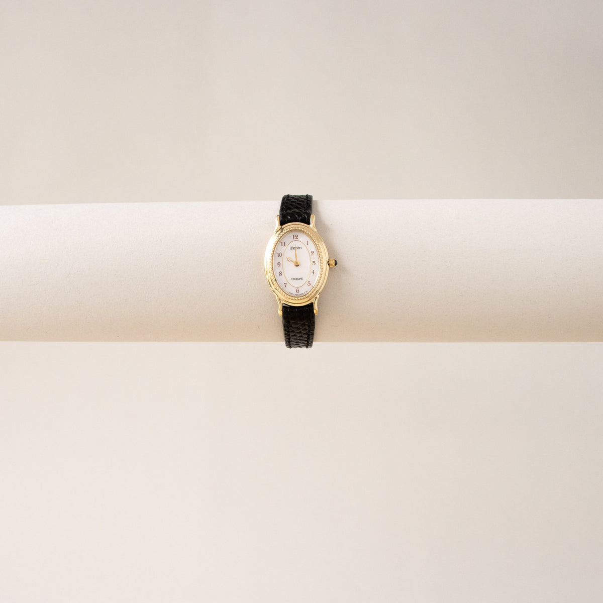Vintage Seiko Exceline Black Strap Gold Watch