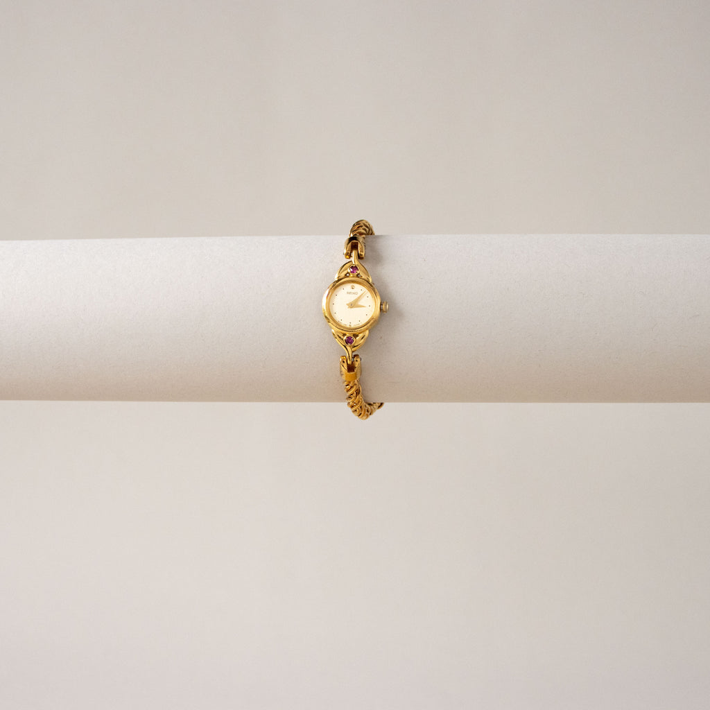 Vintage Seiko Ruby Twisted Rope Gold Watch