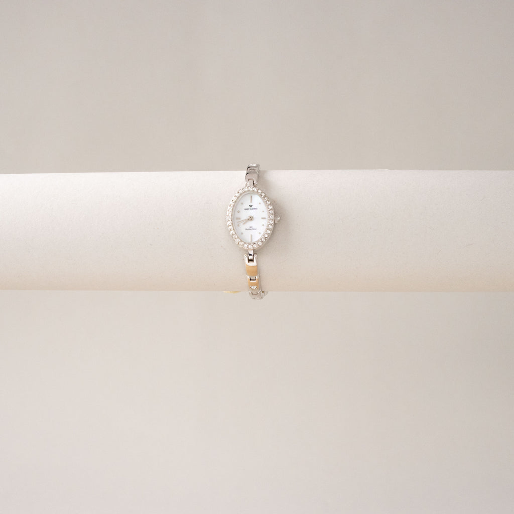 Vintage Mario Valentino Pave Oval Silver Watch