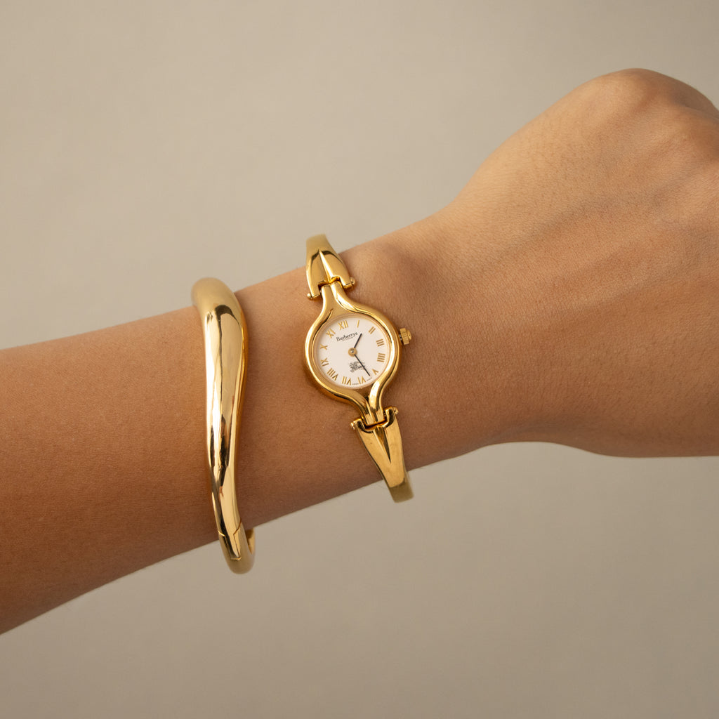 Vintage Burberrys Swiss Equestrian Cuff Gold Watch