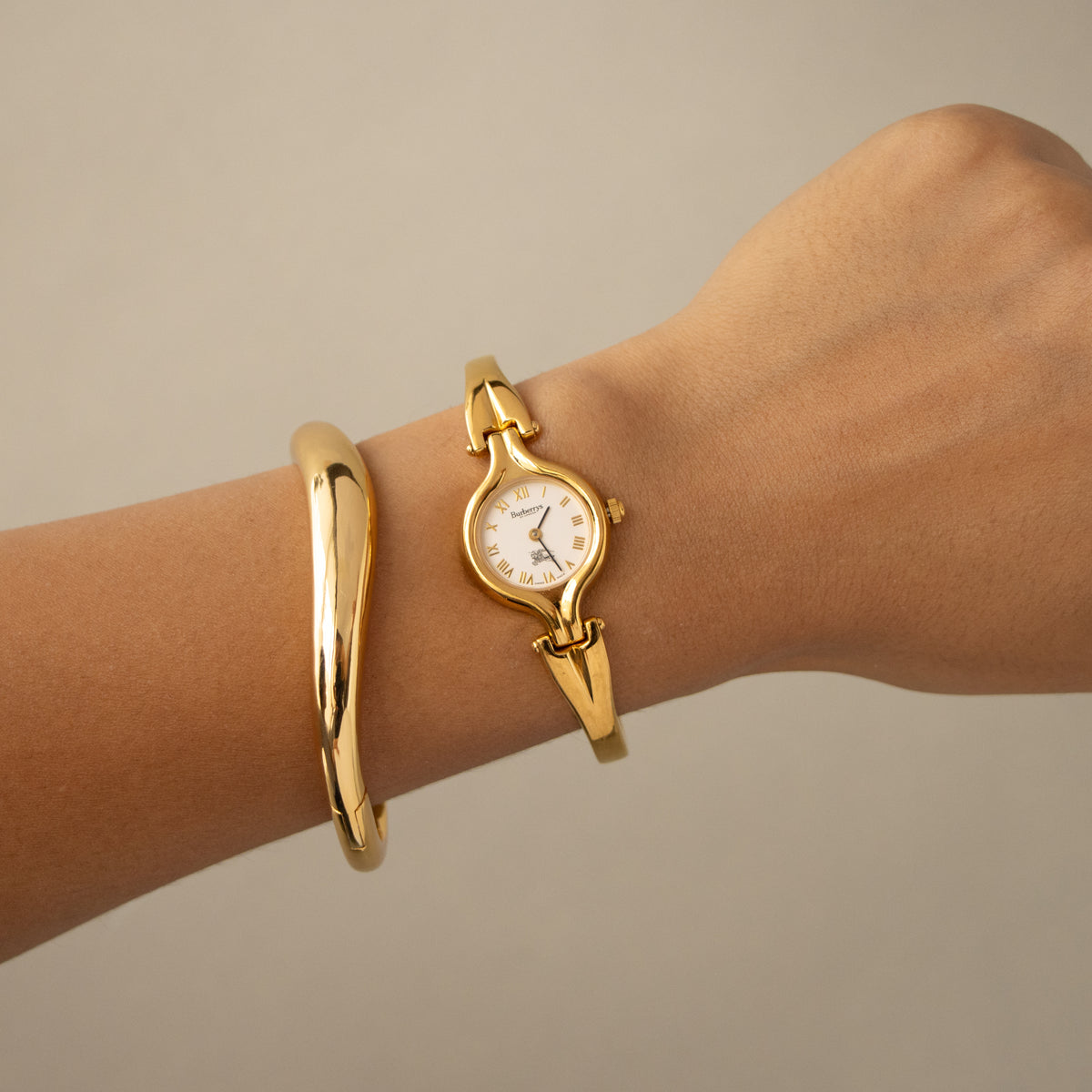 Vintage Burberrys Swiss Equestrian Cuff Gold Watch