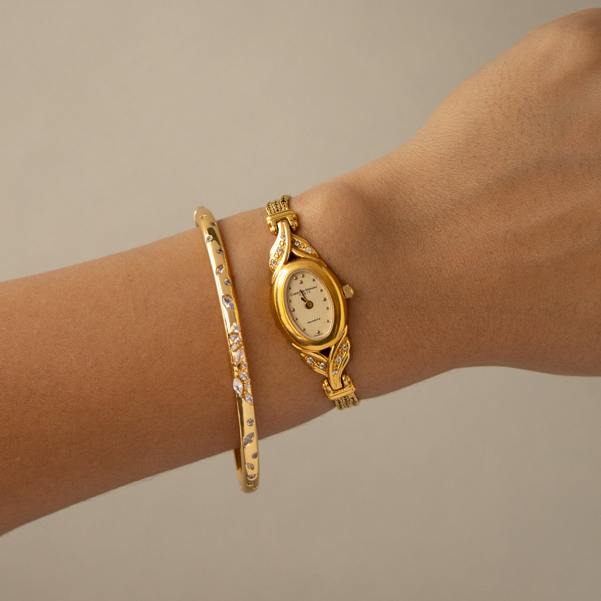Vintage Christian Bernard Oval Diamond Gold Watch
