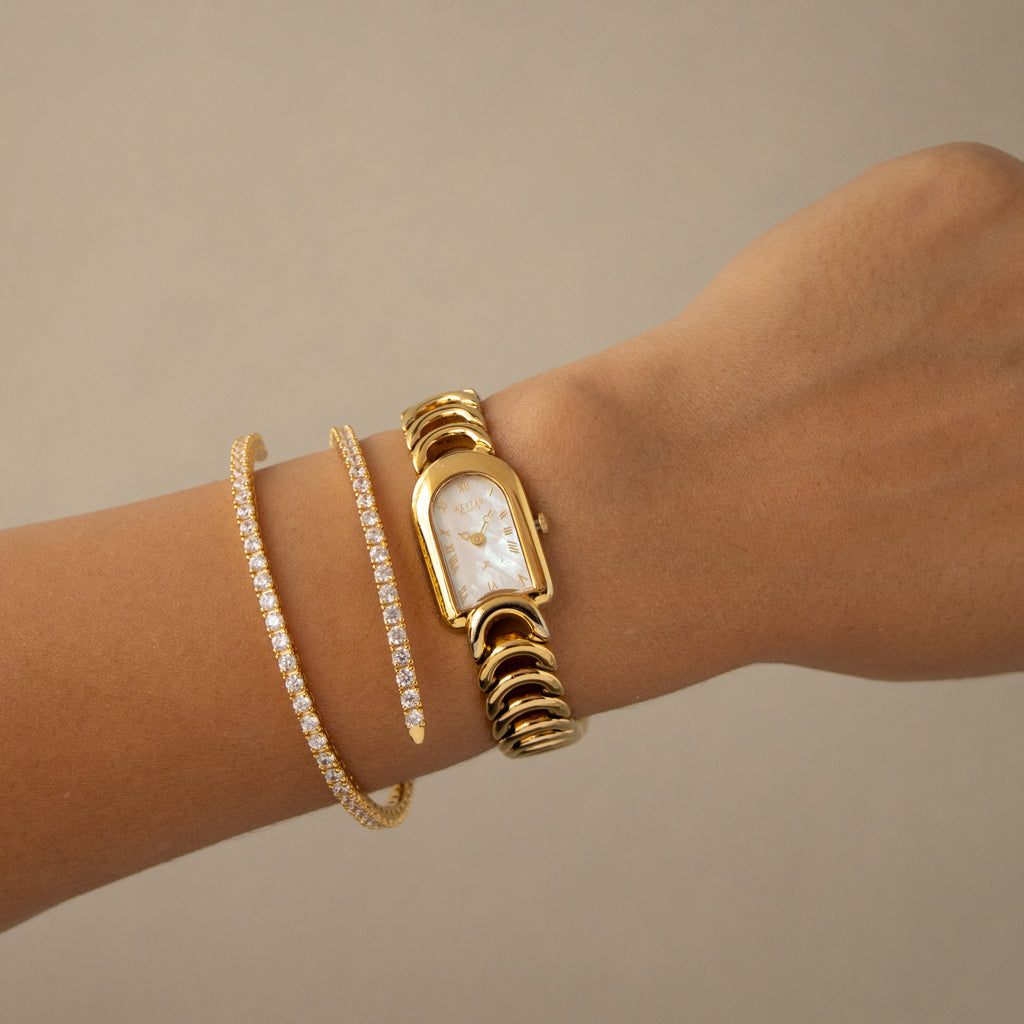 Vintage Westar Pearl Crescent Gold Watch