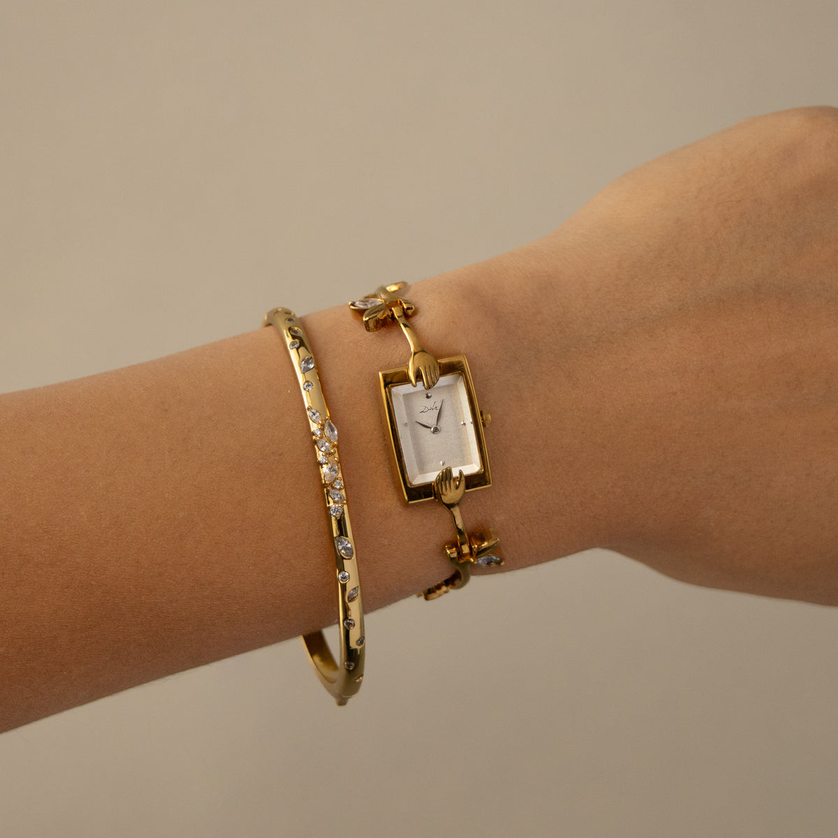 Vintage Salvador Dali Rectangular Garden Gold Watch