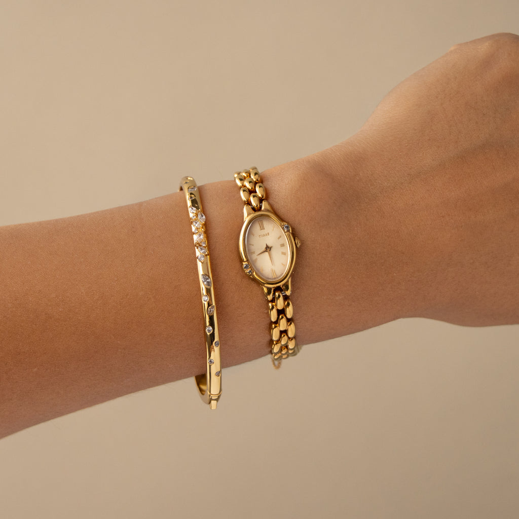 Vintage Seiko Tissé Oval Diamond Gold Watch