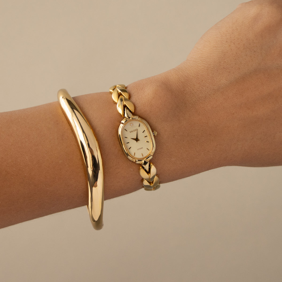 Vintage Citizen Oval Half Matte Gold Watch