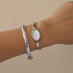 Vintage Mario Valentino Pave Oval Silver Watch