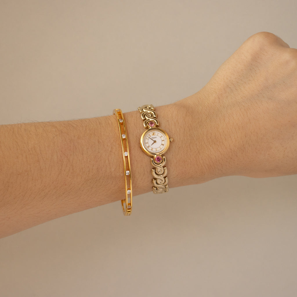 Vintage Elegance Pink Tourmaline Gold Watch