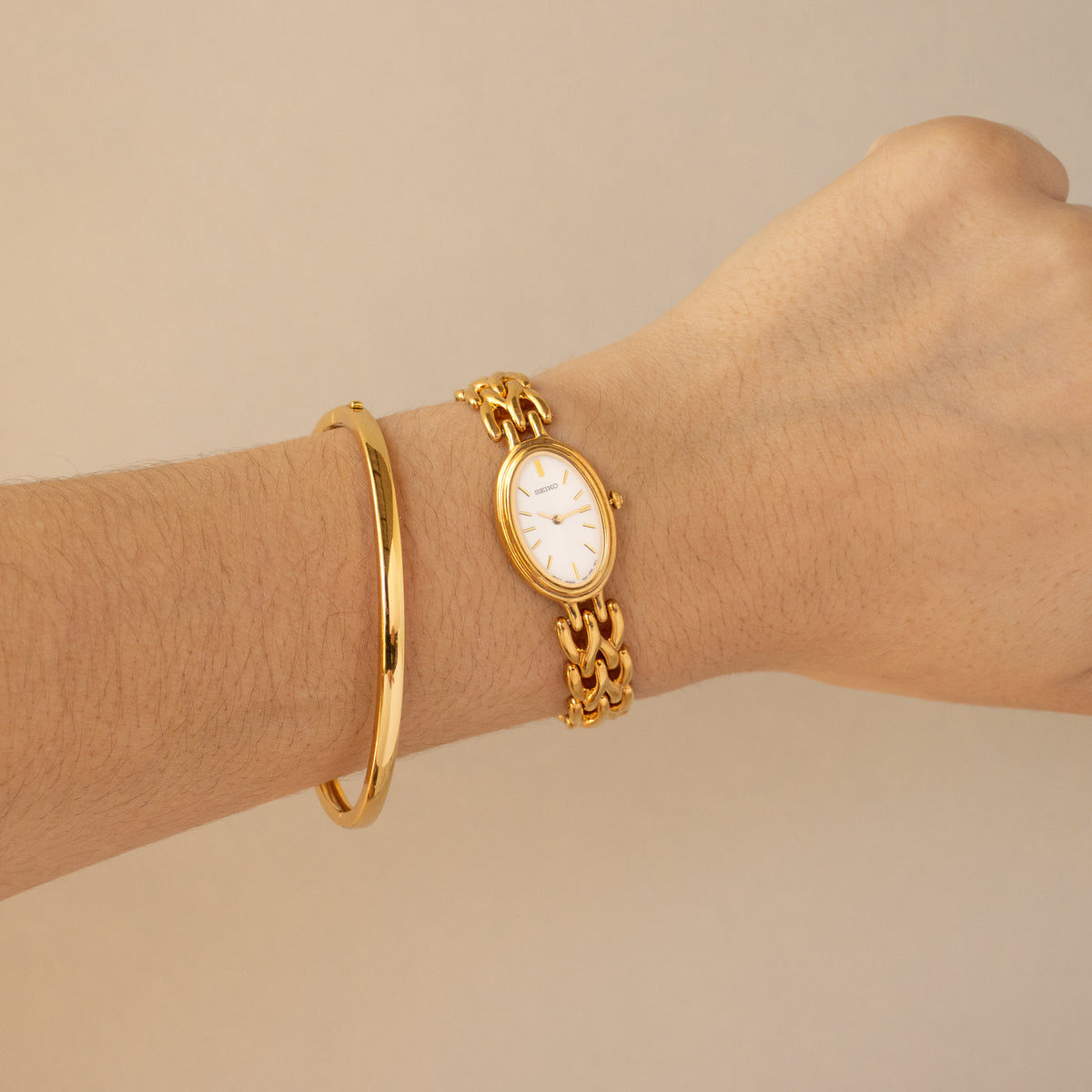 Vintage Seiko Oval Chainlink Gold Watch