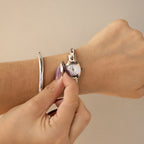 Vintage Andre Mouche Swiss Burgundy Floral Locket Silver Watch