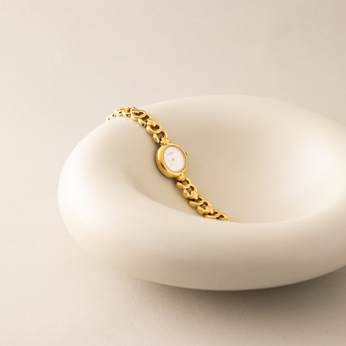 Vintage Courreges Round Clover Link Gold Watch