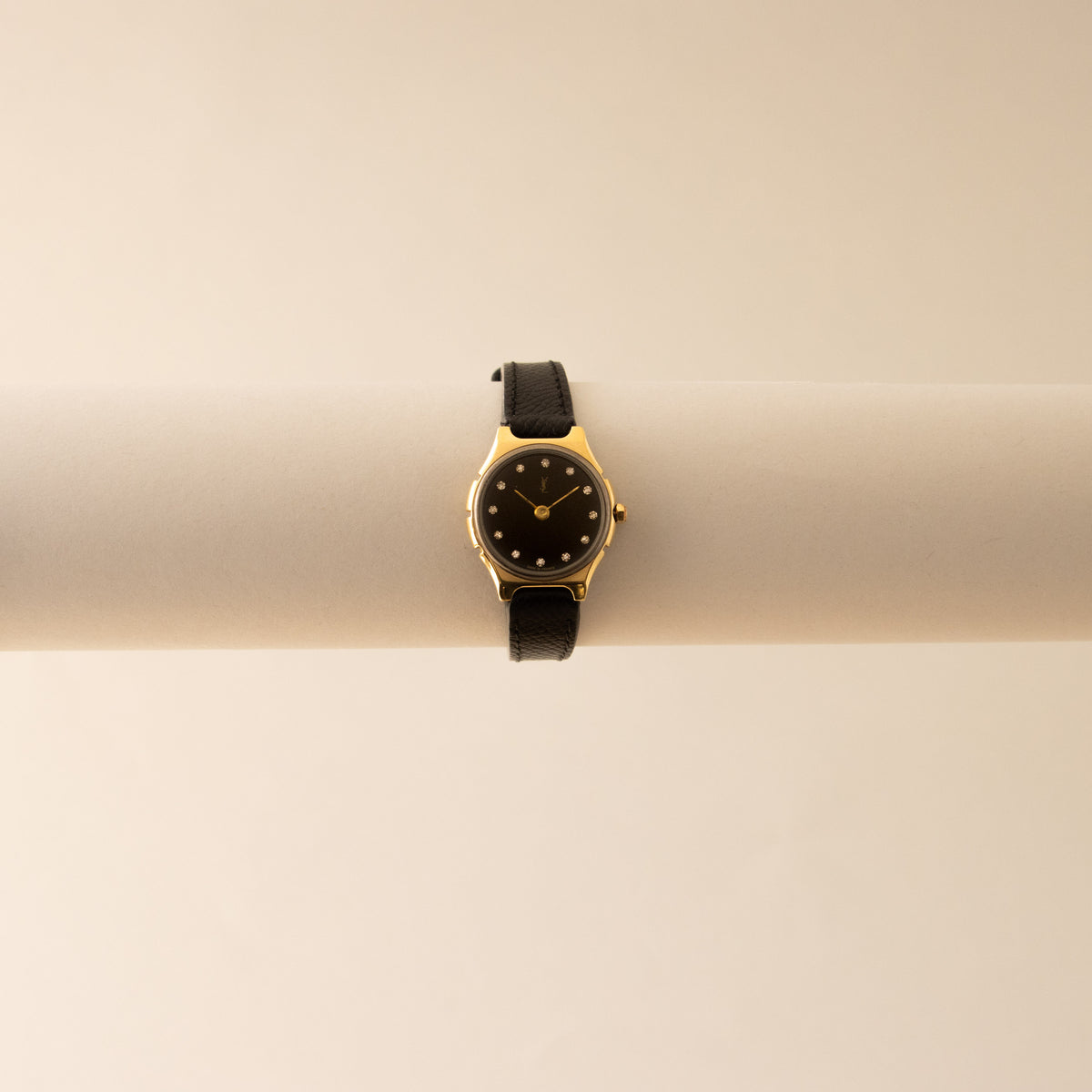 Vintage YSL Midnight Leather Gold Watch