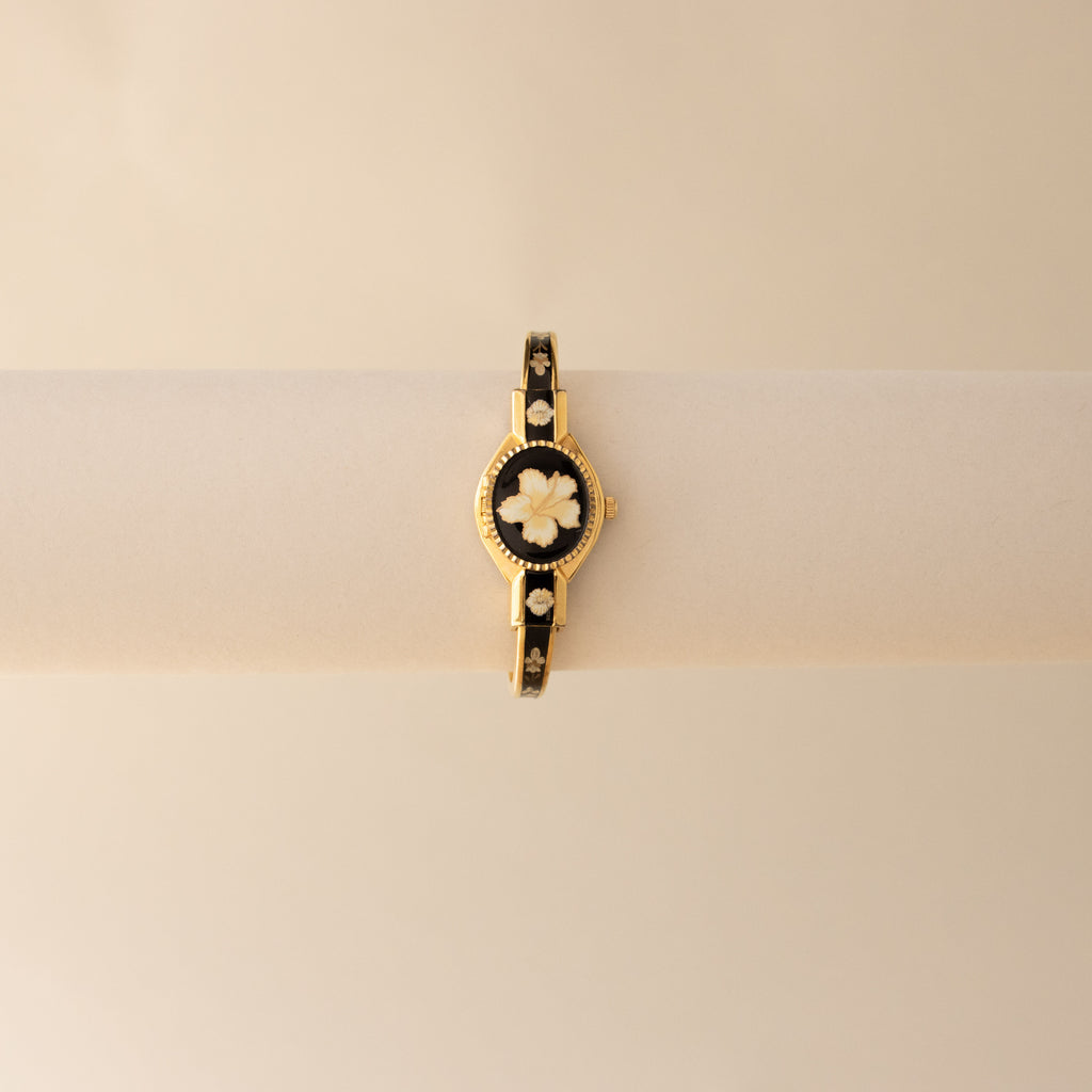 Vintage Andre Mouche Swiss Midnight Floral Locket Gold Watch