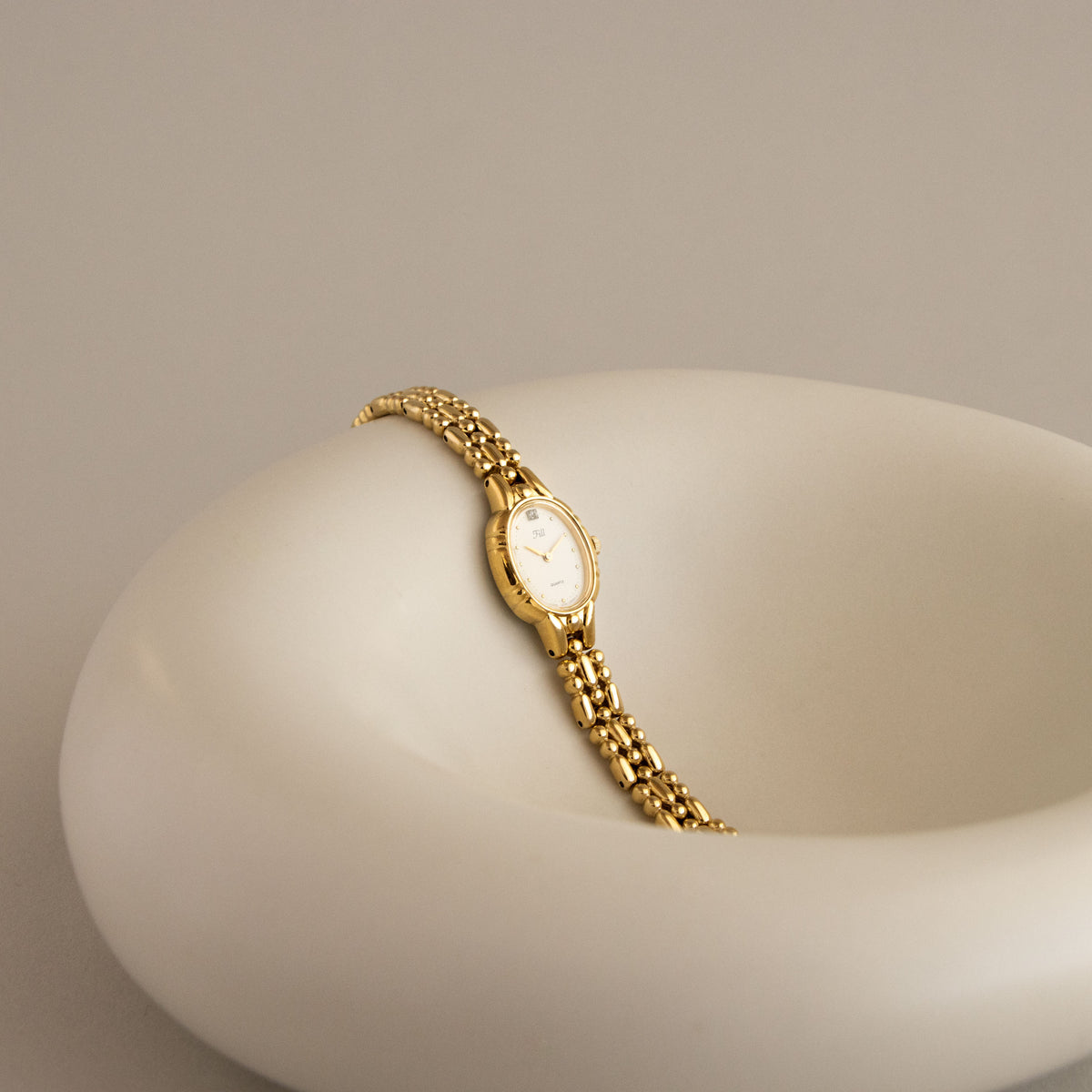 Vintage Vega Fill Oval Beaded Gold Watch