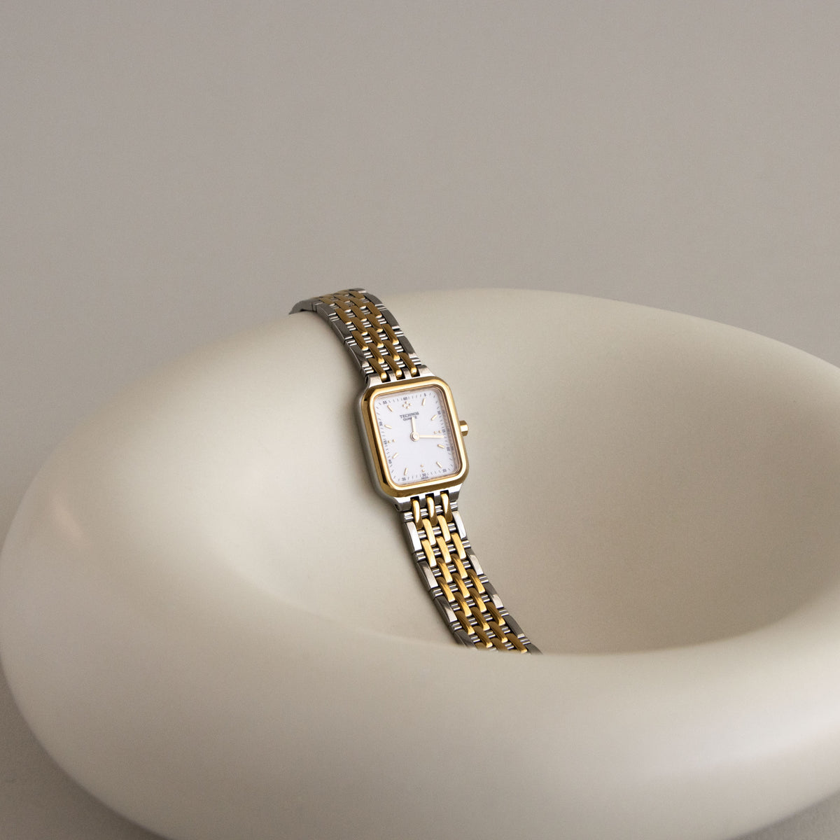 Vintage Technos Swiss Rectangular Two Tone Watch