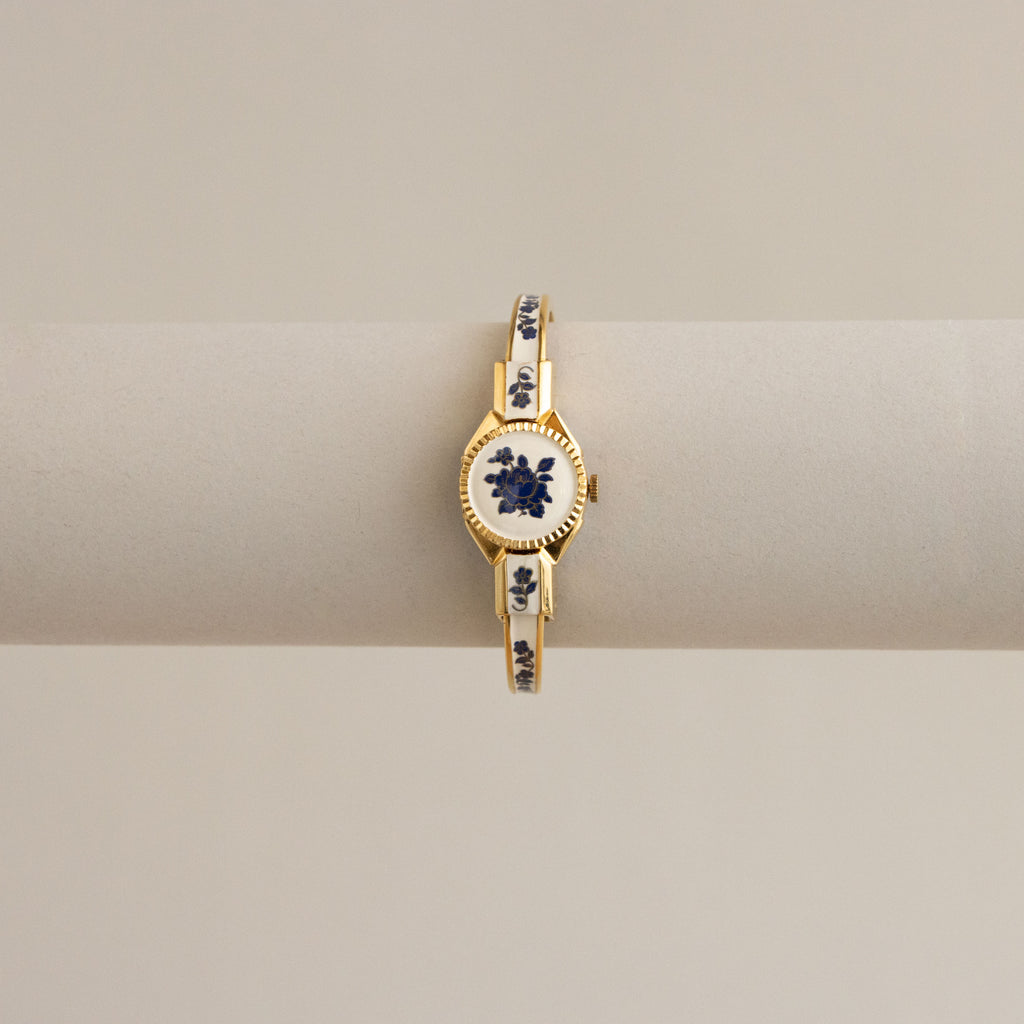 Vintage Andre Mouche Swiss Ivory Floral Locket Gold Watch