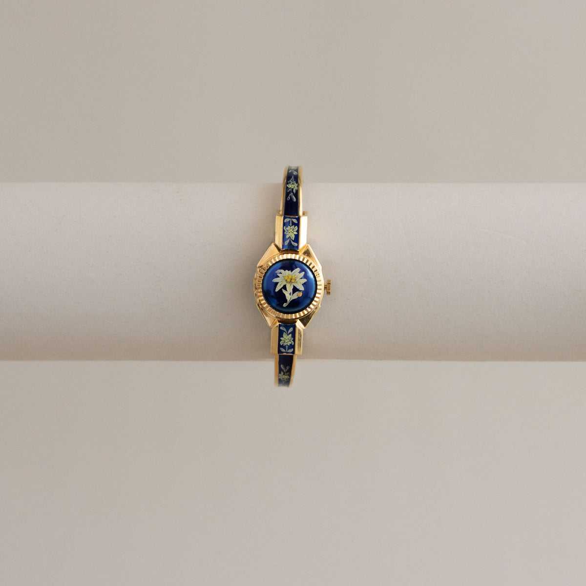 Vintage Andre Mouche Swiss Blue Floral Locket Gold Watch